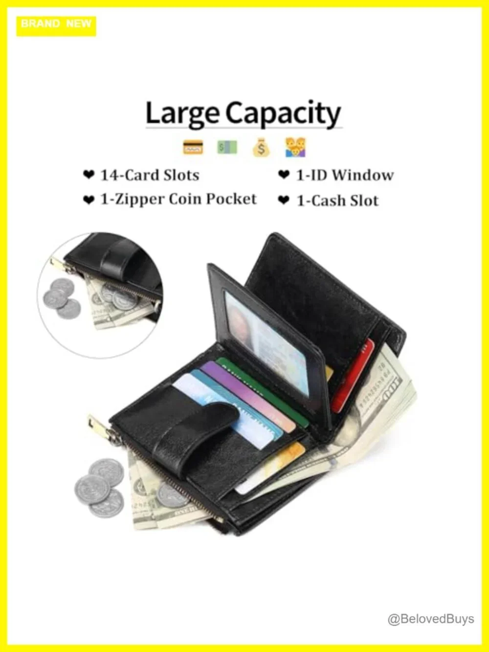 Womens Vegan Leather RFID Blocking Bifold Wallet with Zipper Pocket